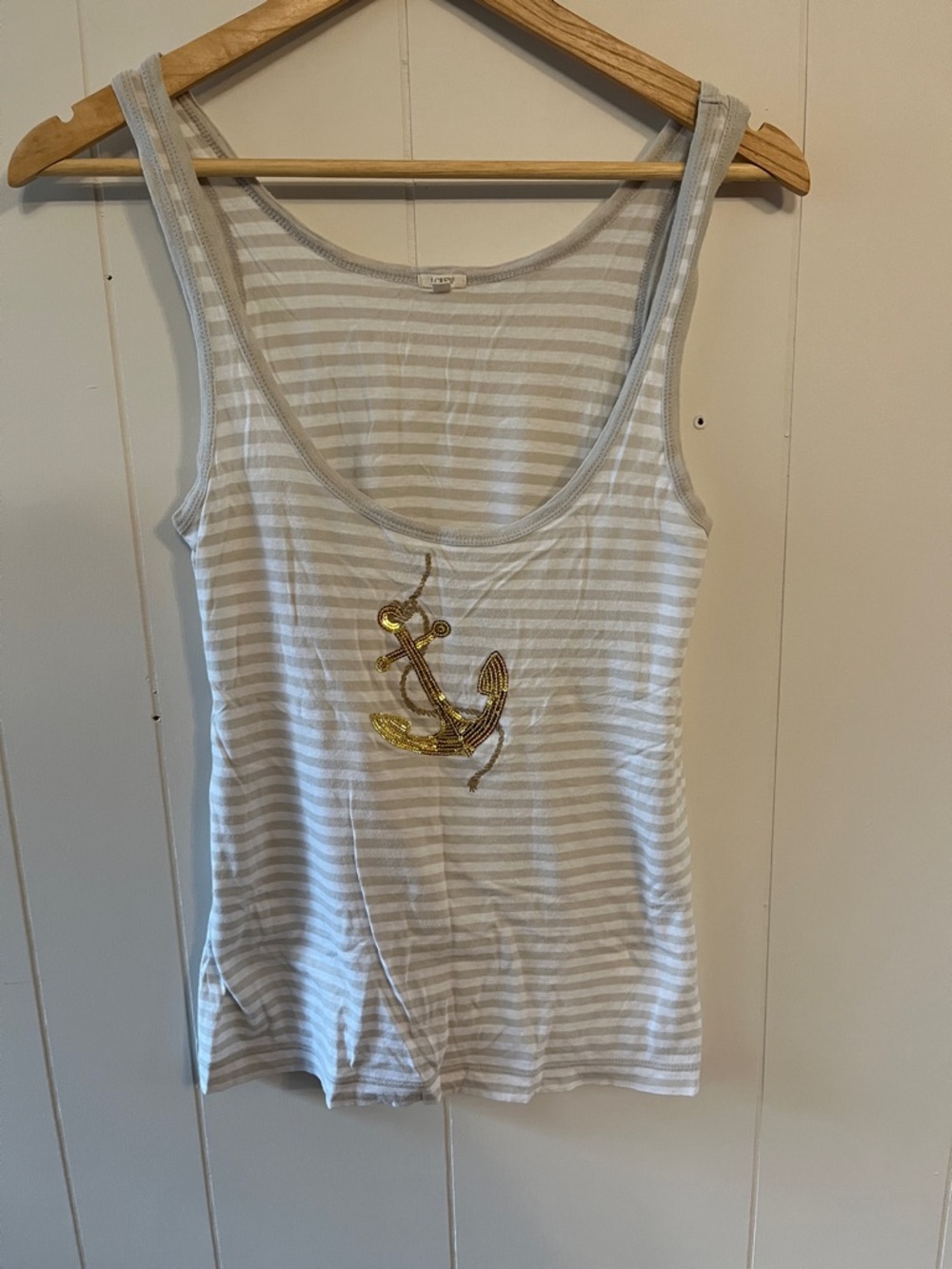 J. Crew Striped Tank Top with Gold Anchor Accent